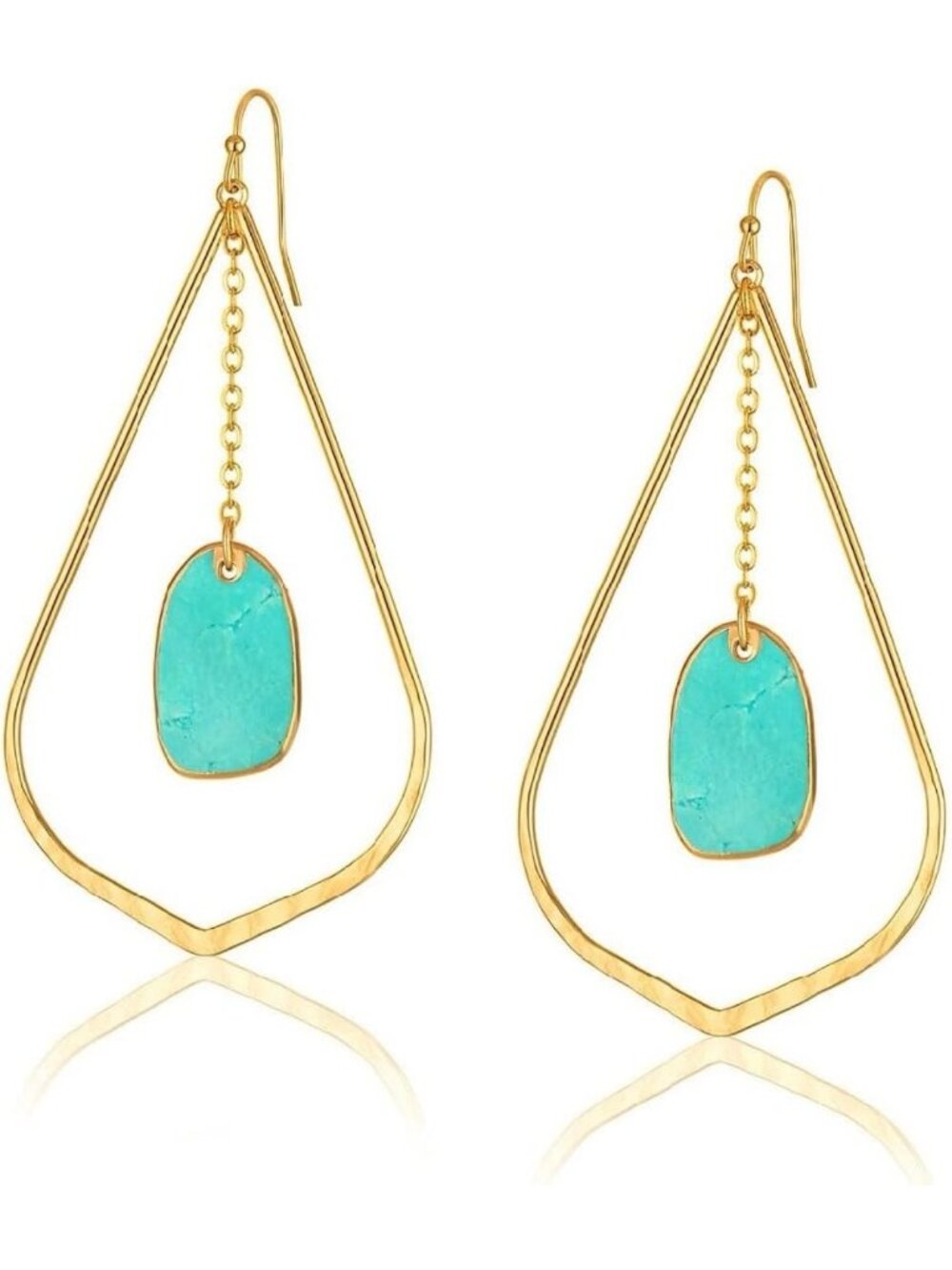 Turquoise Stone Gold Dangle Earrings, Lightweight Teardrop Statement Jewelry for